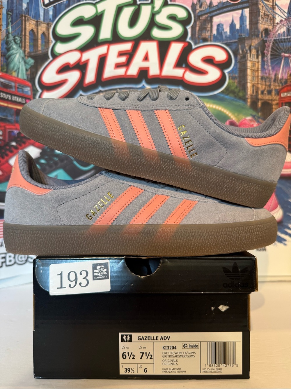 adidas Gazelle ADV Grey Suede Sneakers with Orange Stripes